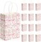 12 Pcs Coquette Pink Bow Flower Party Favor Bag Paper Pink Gift Goodie Candy Treat Bag Bulk with Handles for Birthday Bachelorette Decoration Bridal Baby Shower Party Supplies